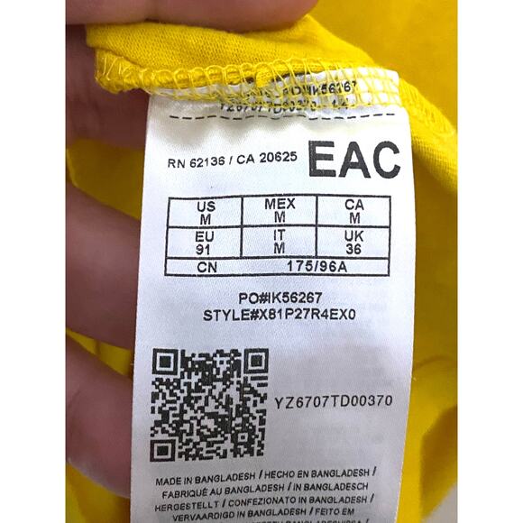 Guess Loss Angeles Yellow Hyatt Logo Question Mark Tape Tee Shirt Mens Medium M - Picture 6 of 7